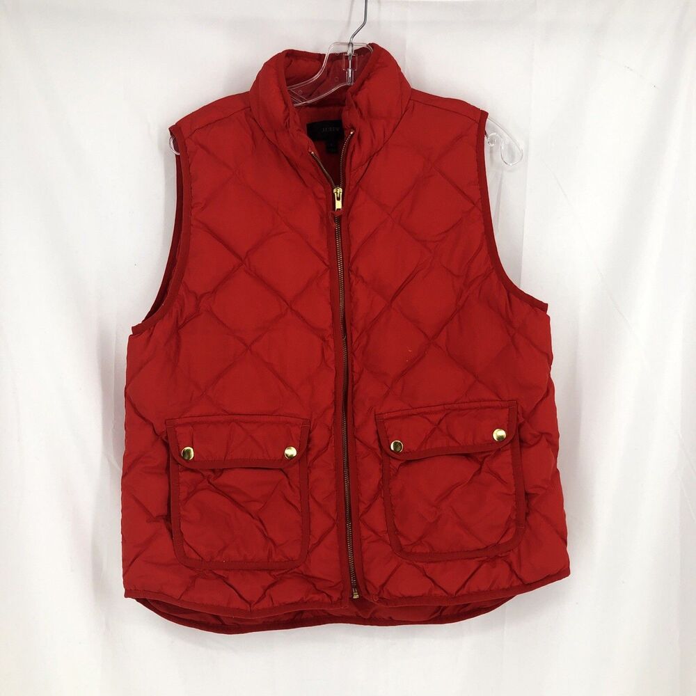 J.Crew Womens Red Quilted Zip Vest Mid-Length Sleeveless Classic Fit Size Large